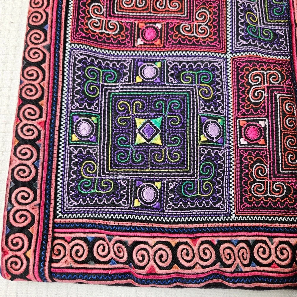 2pc Boho Embroidered Throw Pillow Shams Square Black‎ Multicolor